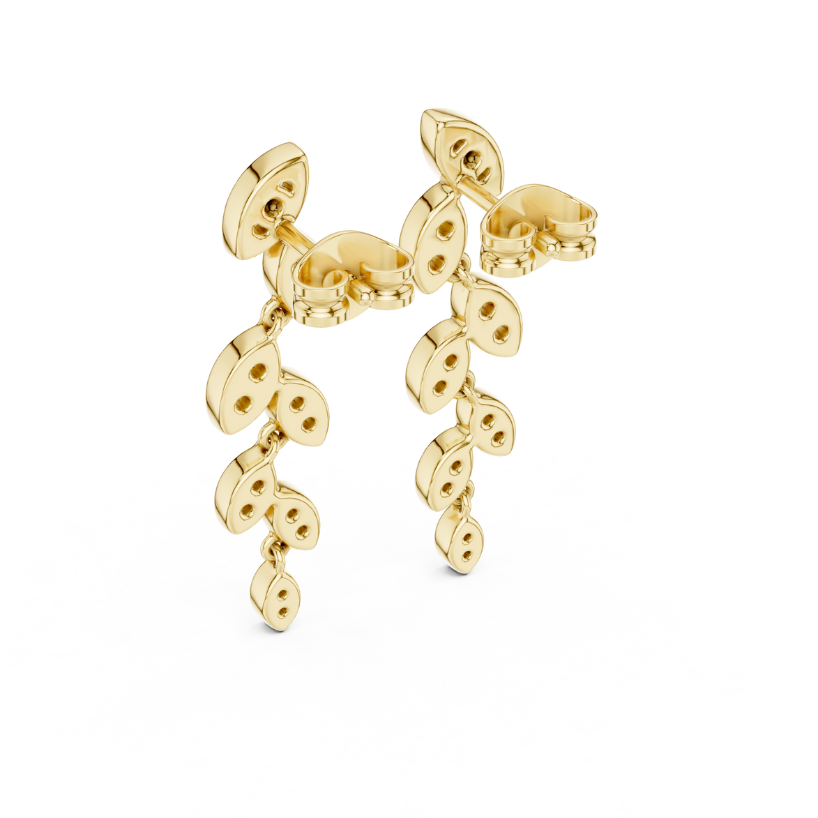 Graduated lab grown diamond drop earrings in gold with modern cascading pave design by Signora Jewels
