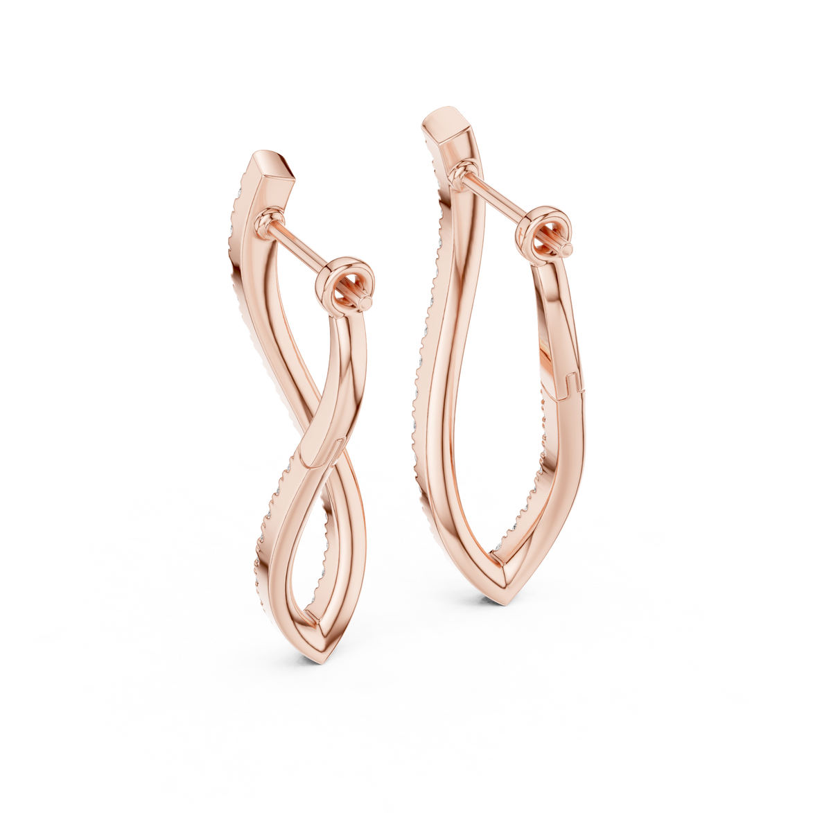 Twisted infinity lab grown diamond drop earrings in gold with modern open design by Signora Jewels