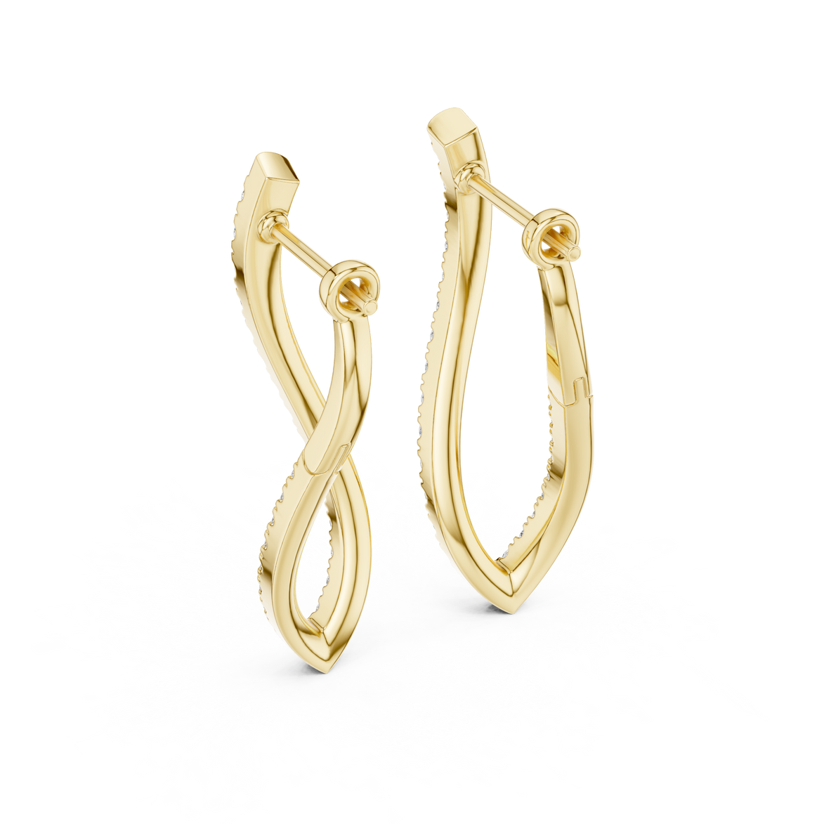 Twisted infinity lab grown diamond drop earrings in gold with modern open design by Signora Jewels