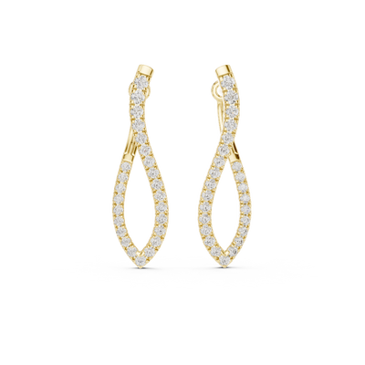 Front view of Twisting Radiance diamond drop earrings in yellow gold.