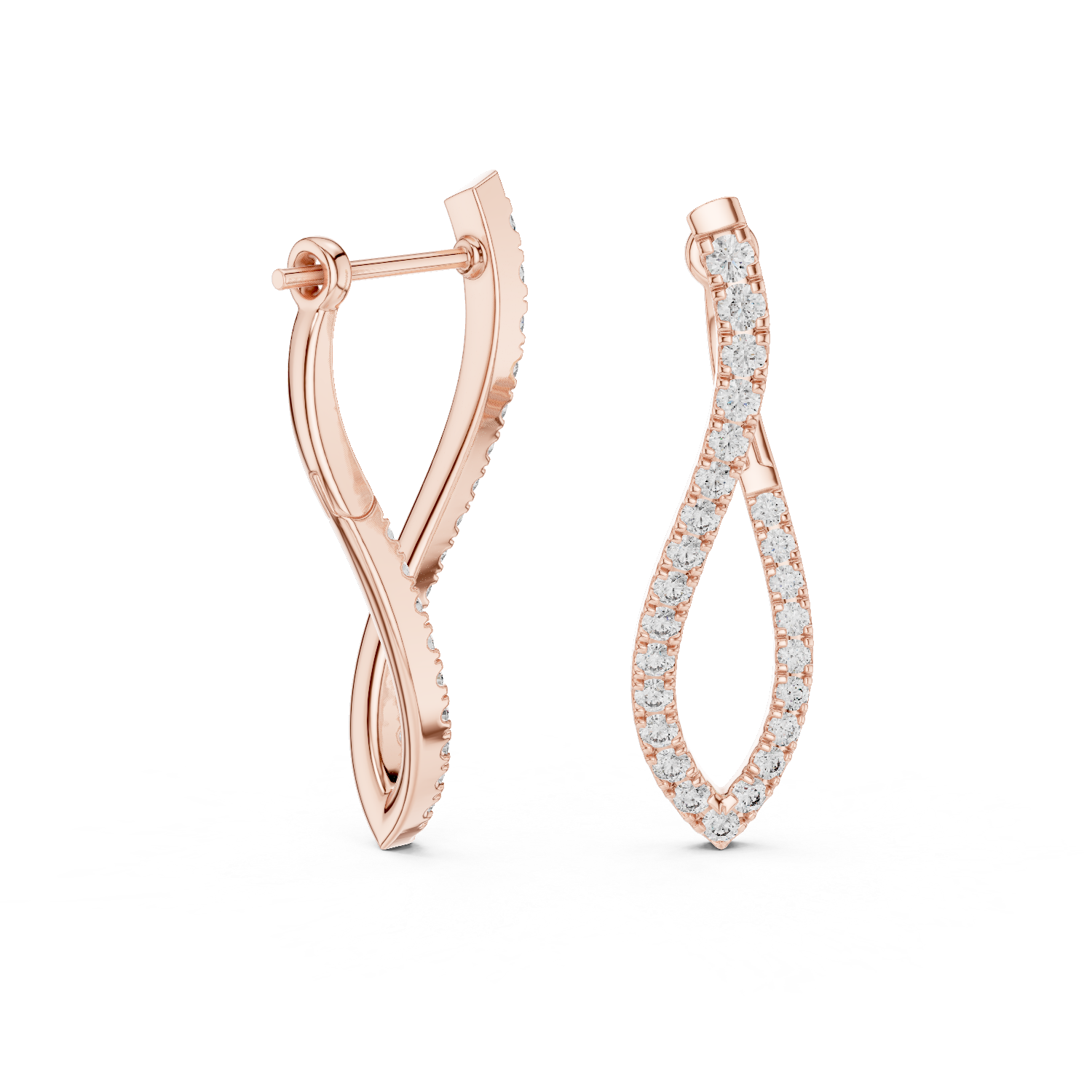 Twisted infinity lab grown diamond drop earrings in gold with modern open design by Signora Jewels