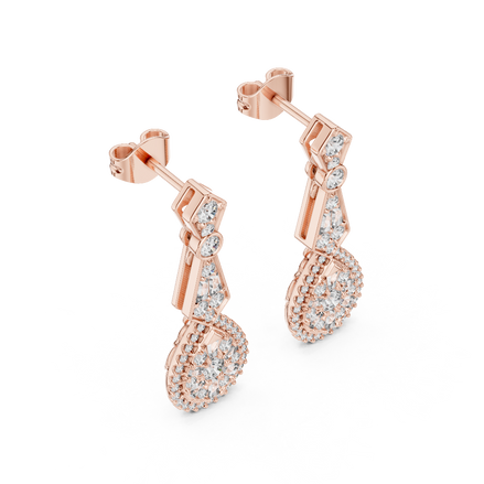 Side profile of rose gold vintage-inspired diamond drop earrings.