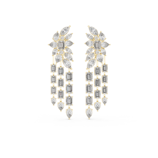 Front view of Cascading Elegance diamond chandelier earrings in yellow gold.
