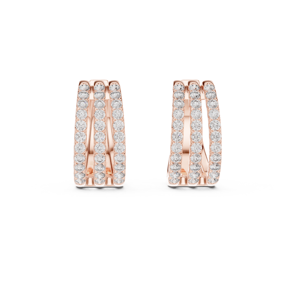 Triple row lab grown diamond hoop earrings in gold with round diamonds by Signora Jewels
