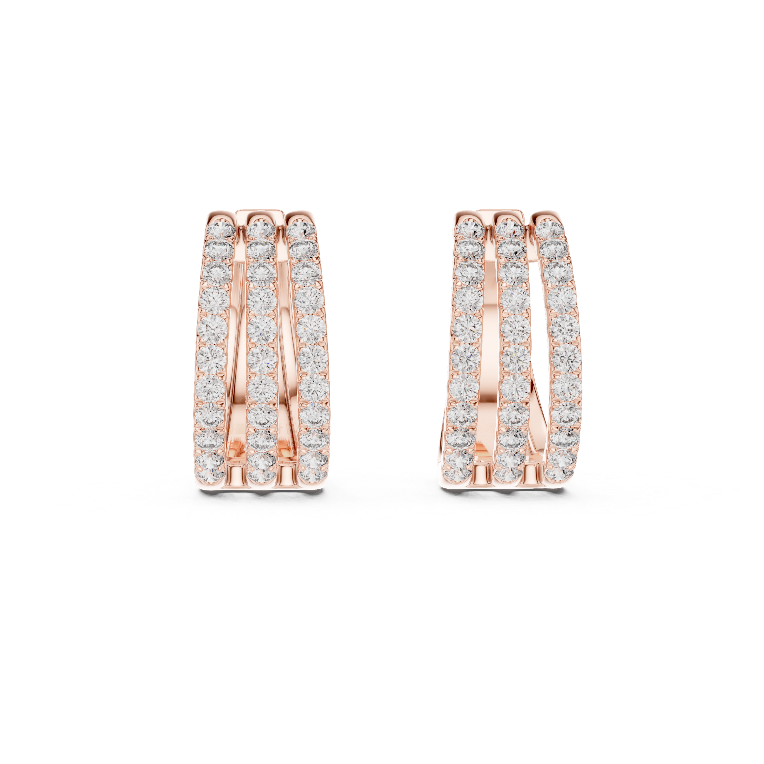 Triple row lab grown diamond hoop earrings in gold with round diamonds by Signora Jewels