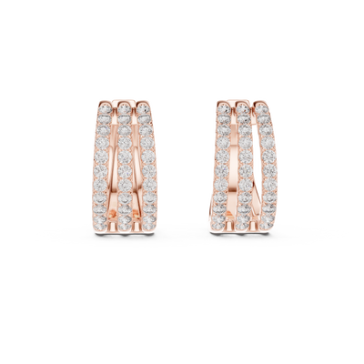 Triple row lab grown diamond hoop earrings in gold with round diamonds by Signora Jewels