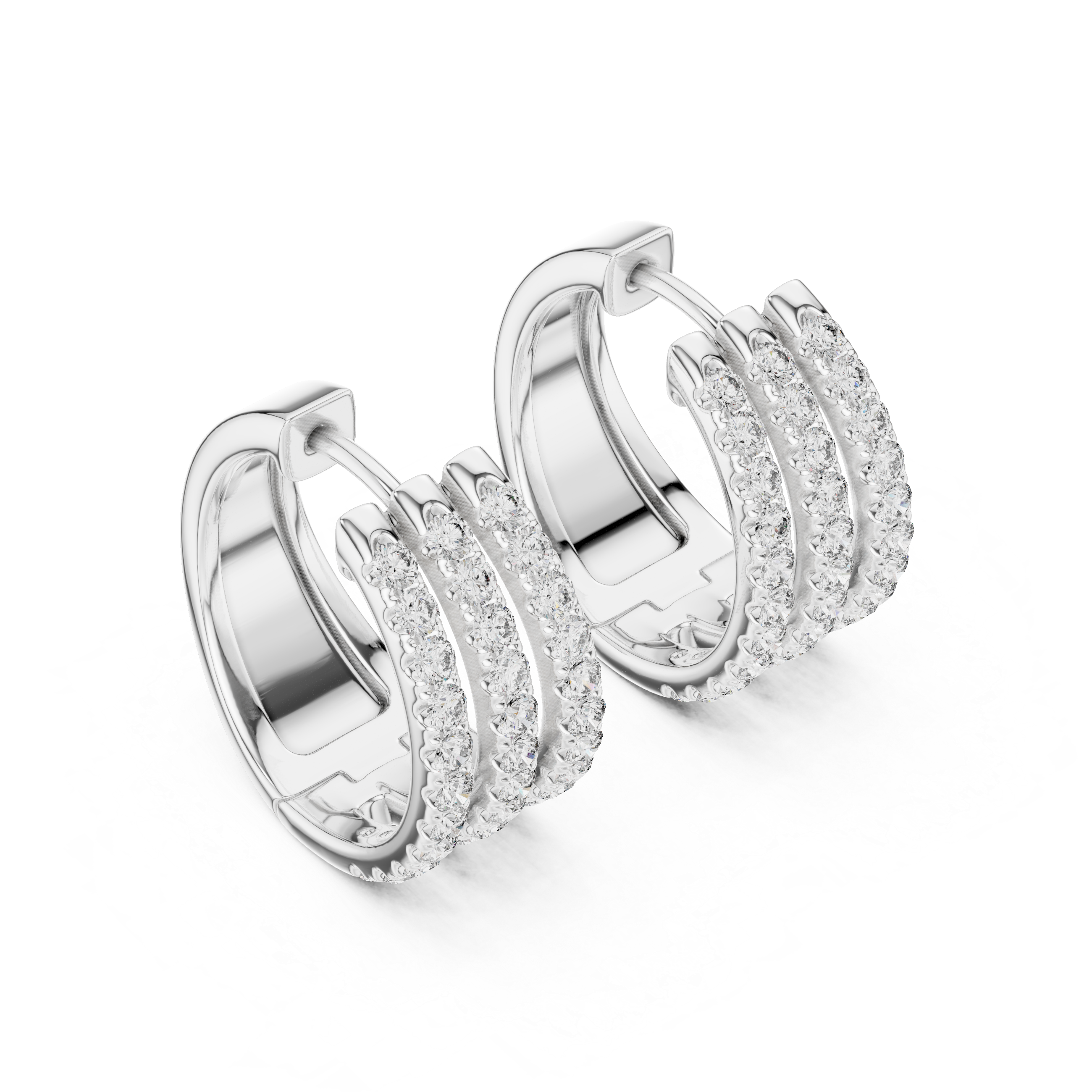 Triple row lab grown diamond hoop earrings in gold with round diamonds by Signora Jewels
