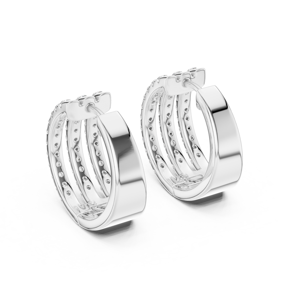 Triple row lab grown diamond hoop earrings in gold with round diamonds by Signora Jewels