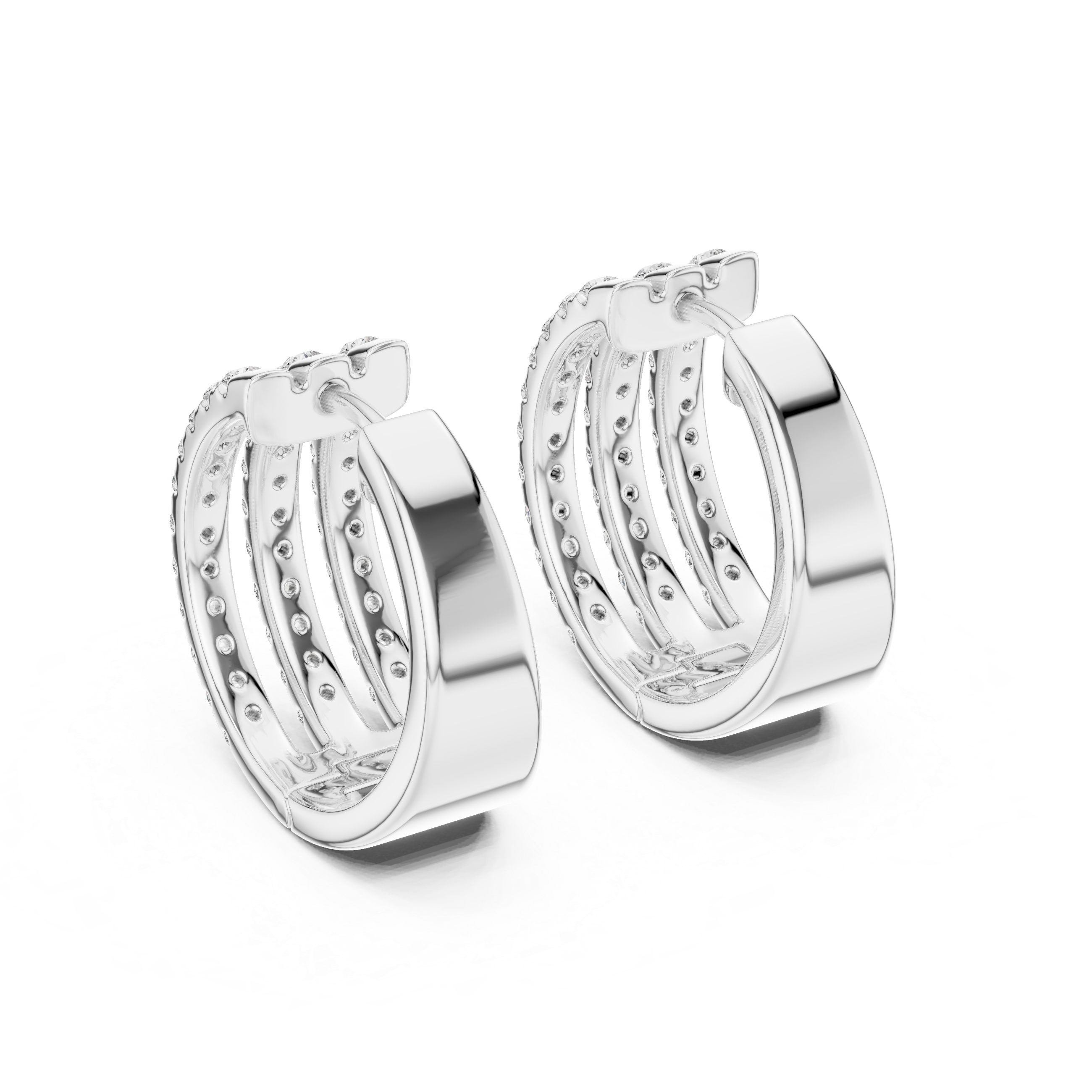 Triple row lab grown diamond hoop earrings in gold with round diamonds by Signora Jewels