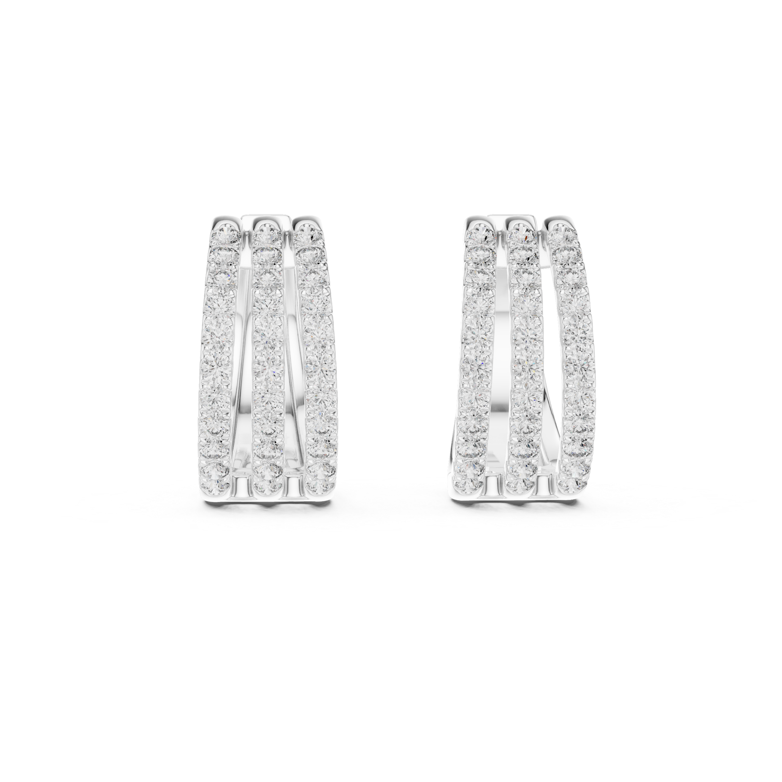 Triple row lab grown diamond hoop earrings in gold with round diamonds by Signora Jewels