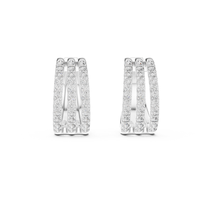 Triple row lab grown diamond hoop earrings in gold with round diamonds by Signora Jewels