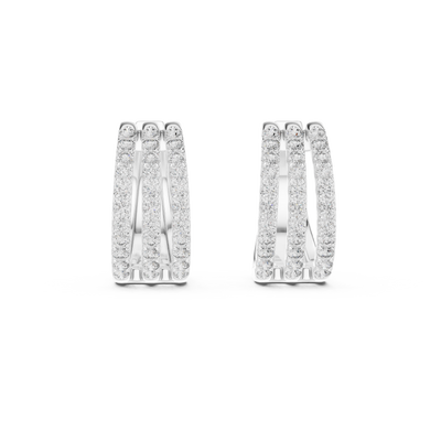 Triple row lab grown diamond hoop earrings in gold with round diamonds by Signora Jewels
