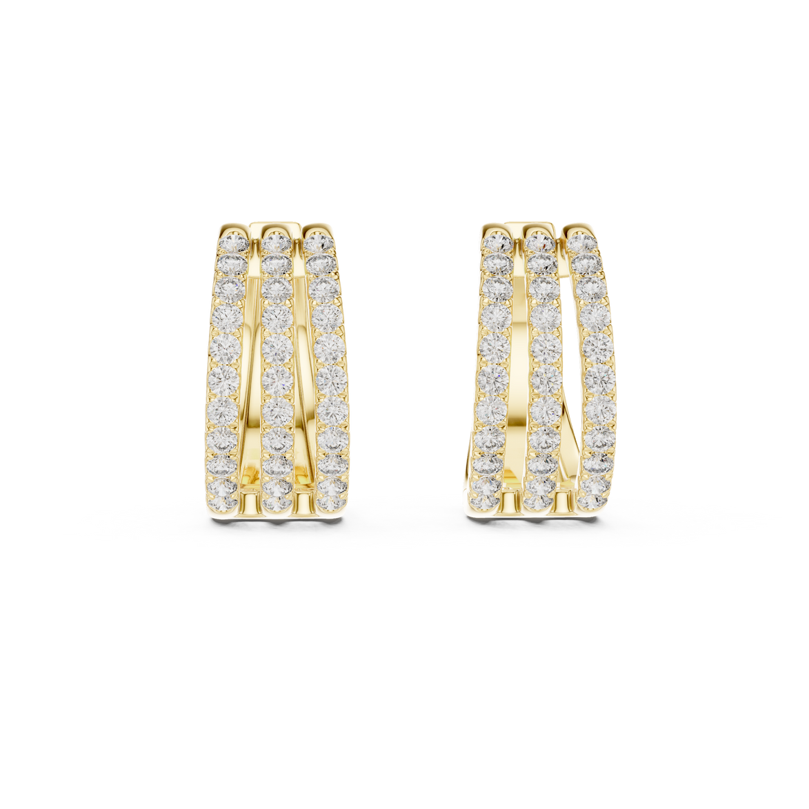 Triple row lab grown diamond hoop earrings in gold with round diamonds by Signora Jewels