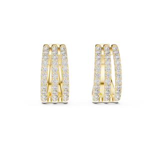 Front view of Triple Row Brilliance diamond hoop earrings in yellow gold.