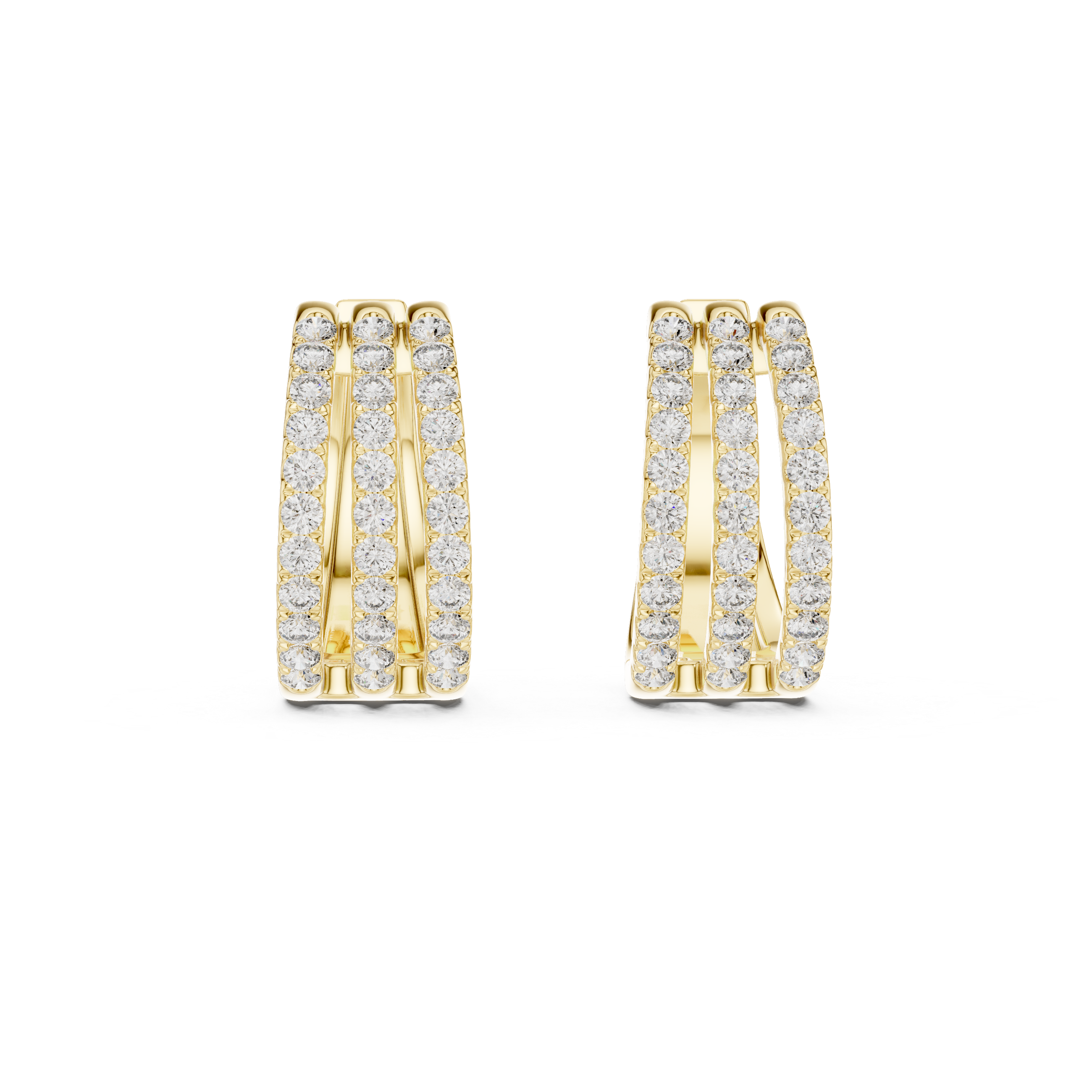 Triple row lab grown diamond hoop earrings in gold with round diamonds by Signora Jewels