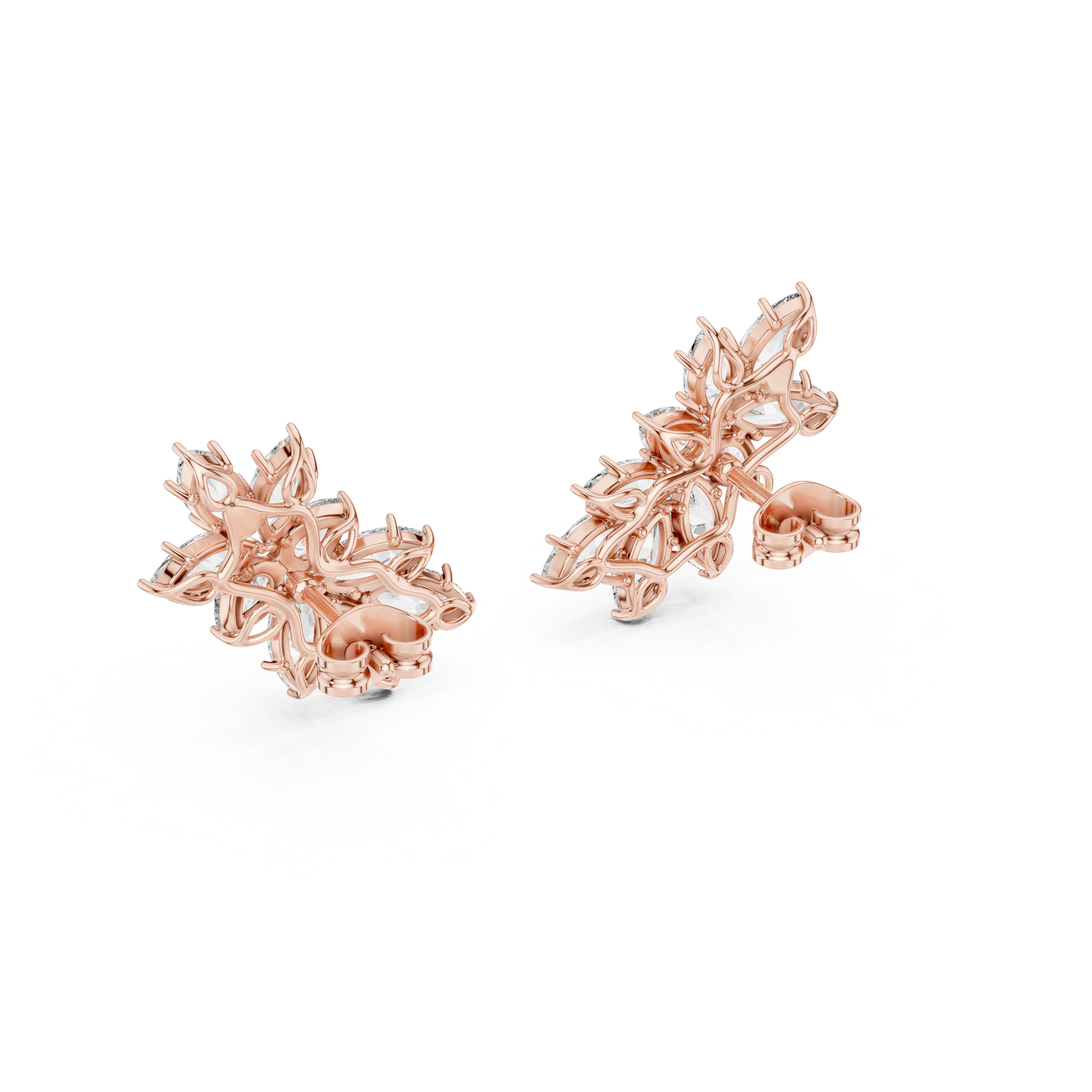 Floral marquise and pear cut lab grown diamond earrings in gold by Signora Jewels