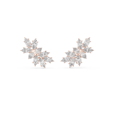 Floral marquise and pear cut lab grown diamond earrings in gold by Signora Jewels