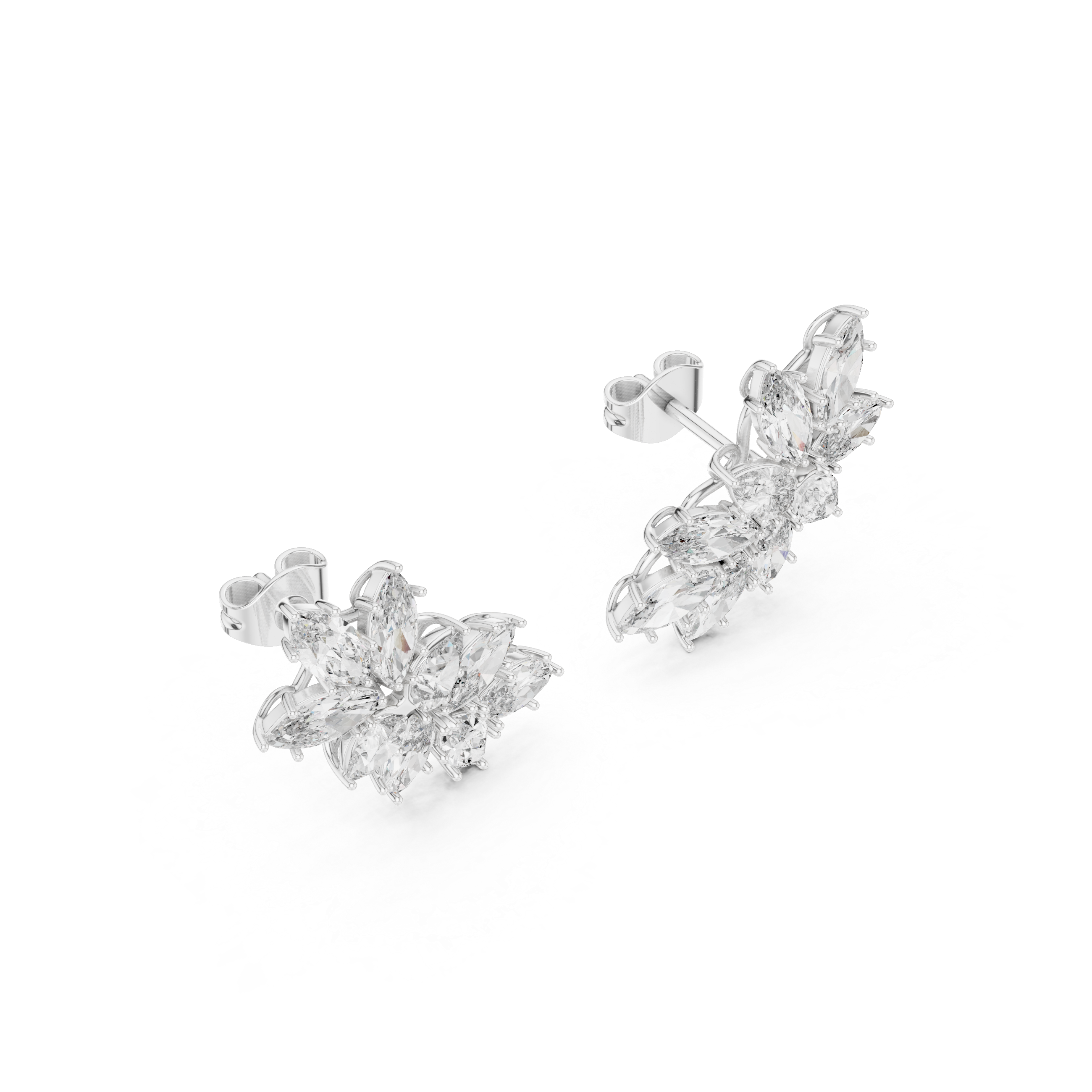 Floral marquise and pear cut lab grown diamond earrings in gold by Signora Jewels