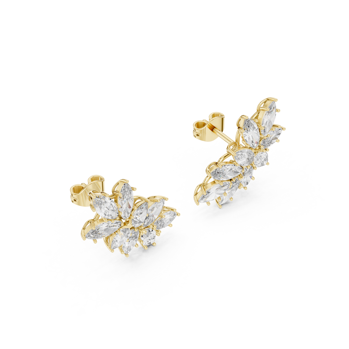 Floral marquise and pear cut lab grown diamond earrings in gold by Signora Jewels