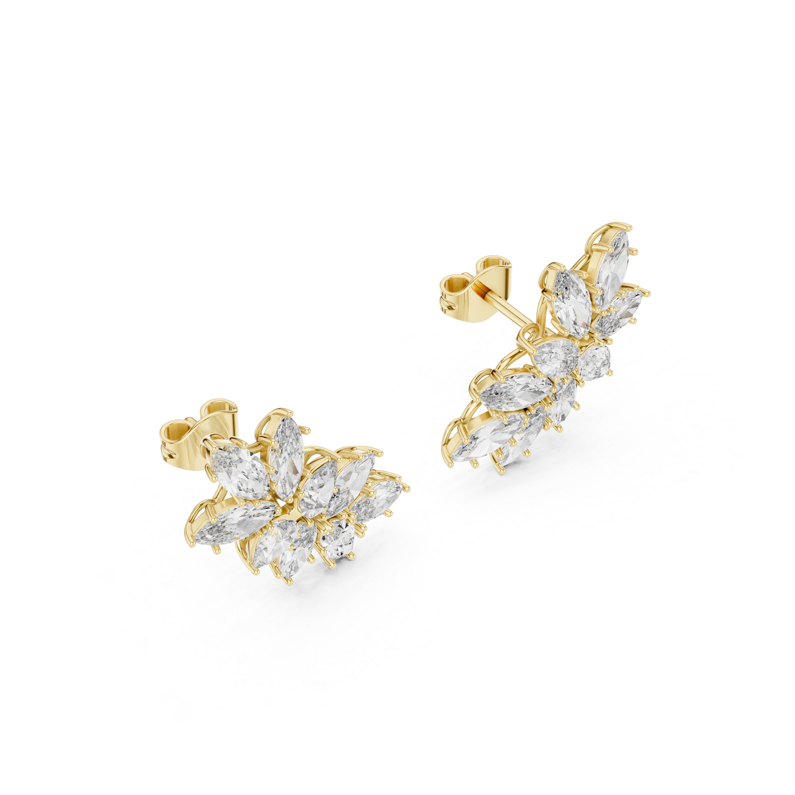 Floral marquise and pear cut lab grown diamond earrings in gold by Signora Jewels