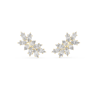 Front view of Botanical Radiance diamond cluster stud earrings in yellow gold.