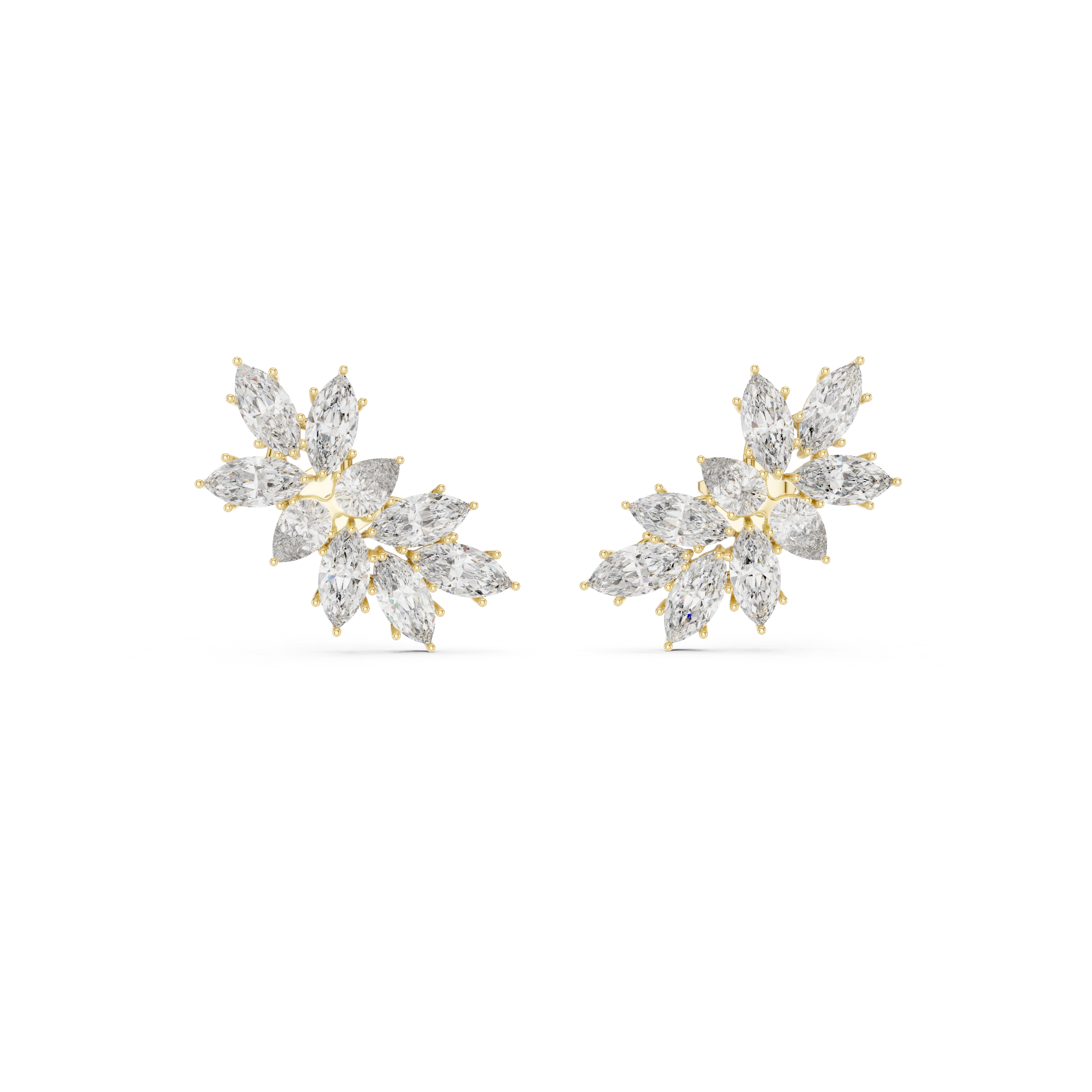 Floral marquise and pear cut lab grown diamond earrings in gold by Signora Jewels