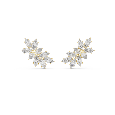 Front view of Botanical Radiance diamond cluster stud earrings in yellow gold.