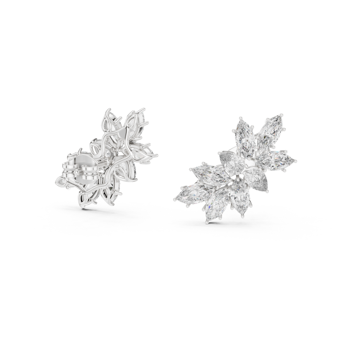 Floral marquise and pear cut lab grown diamond earrings in gold by Signora Jewels