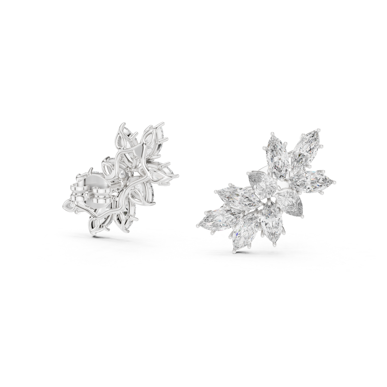 Floral marquise and pear cut lab grown diamond earrings in gold by Signora Jewels