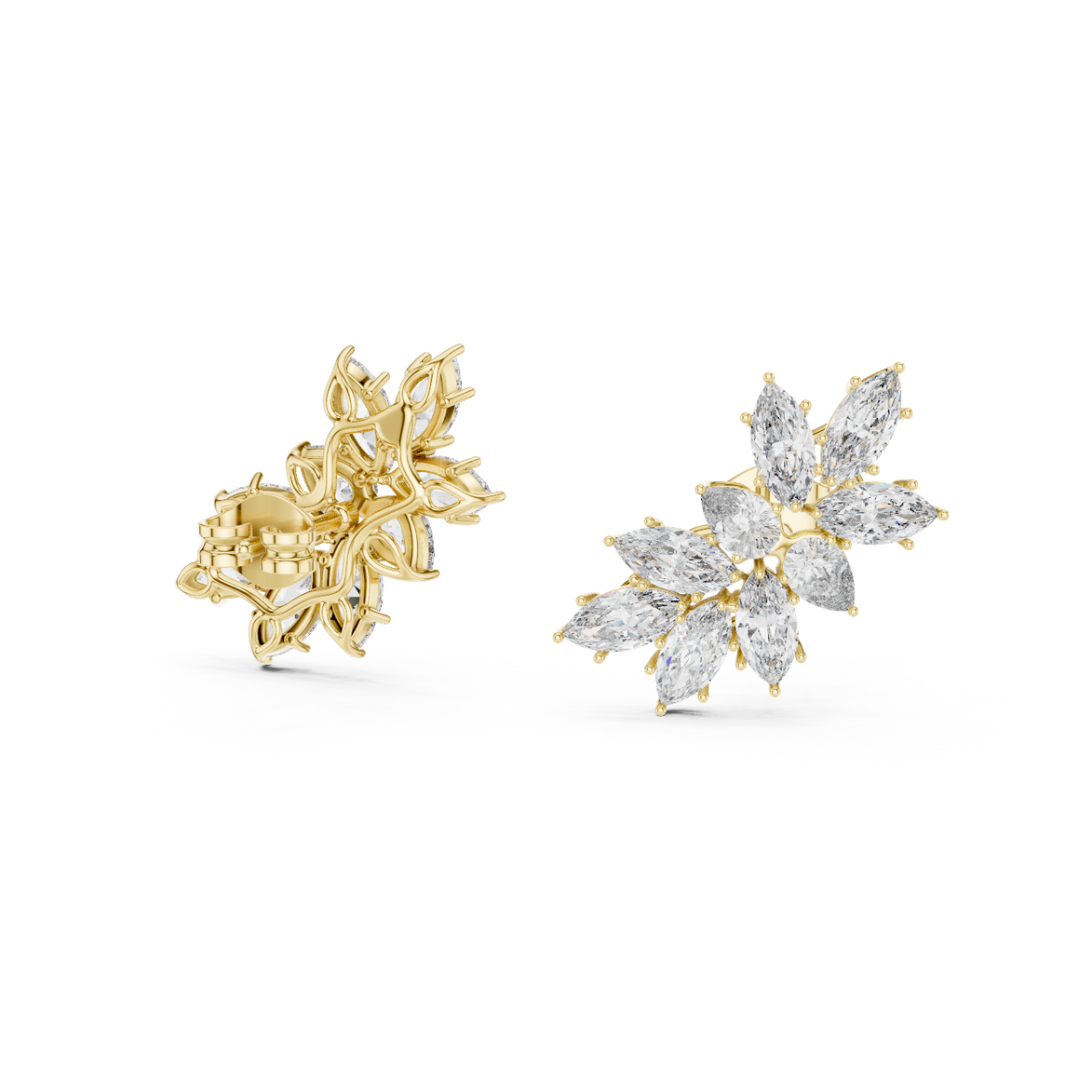Floral marquise and pear cut lab grown diamond earrings in gold by Signora Jewels