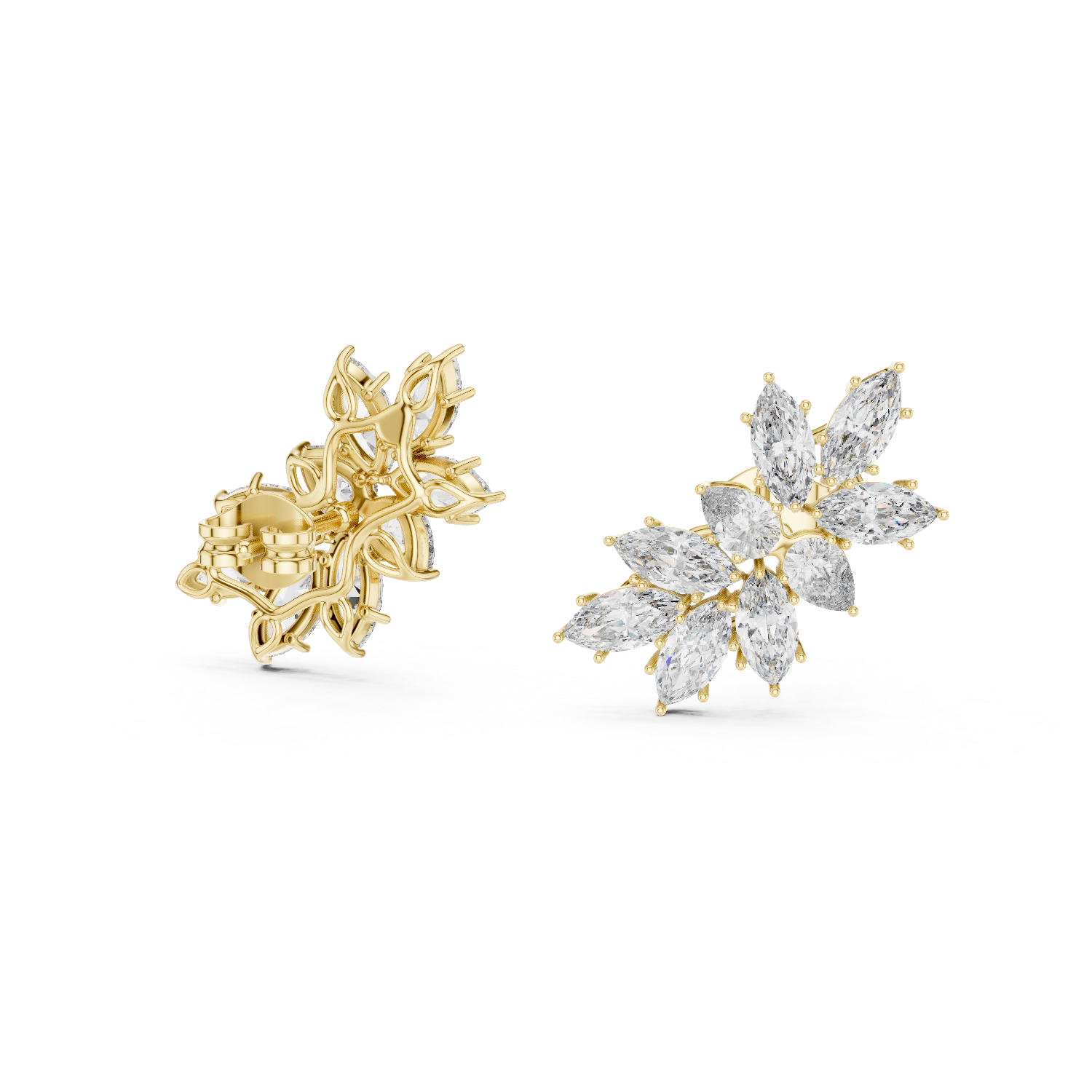 Floral marquise and pear cut lab grown diamond earrings in gold by Signora Jewels