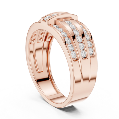 Round diamond multi row band ring in rose gold
