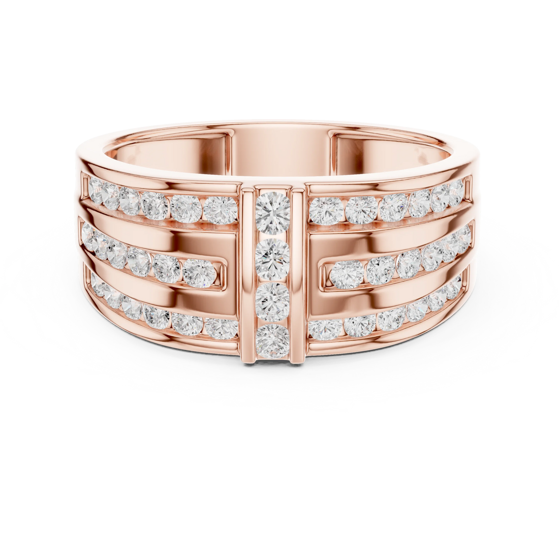 Round Diamond Multi Row Band Ring
