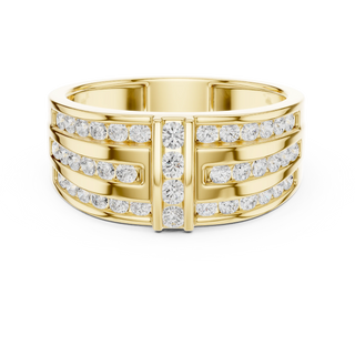 Round diamond multi row band ring in yellow gold
