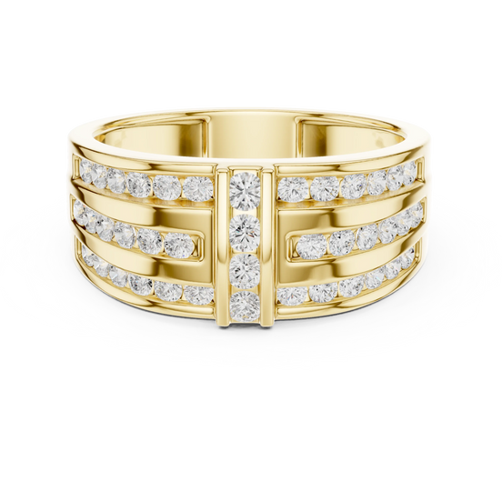 Round diamond multi row band ring in yellow gold

