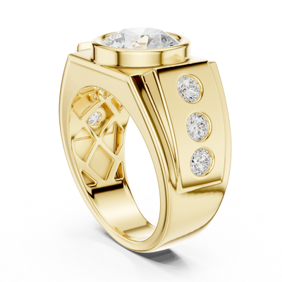 Round diamond bezel signet ring in yellow gold
