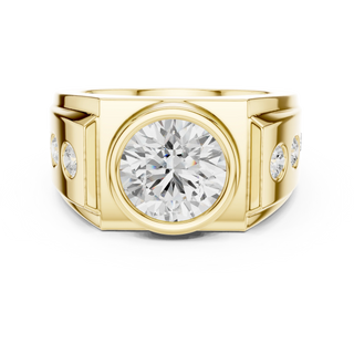 Round diamond bezel signet ring in yellow gold
