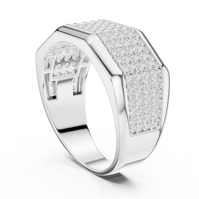 Round diamond pave signet ring in white gold

