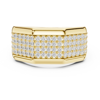 Round diamond pave signet ring in yellow gold
