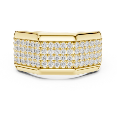 Round diamond pave signet ring in yellow gold
