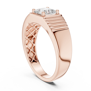 Princess cut diamond grooved signet ring in rose gold
