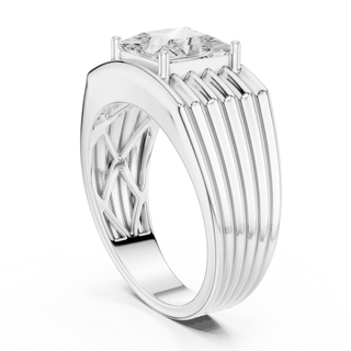 Princess cut lab grown diamond ribbed signet ring in white gold