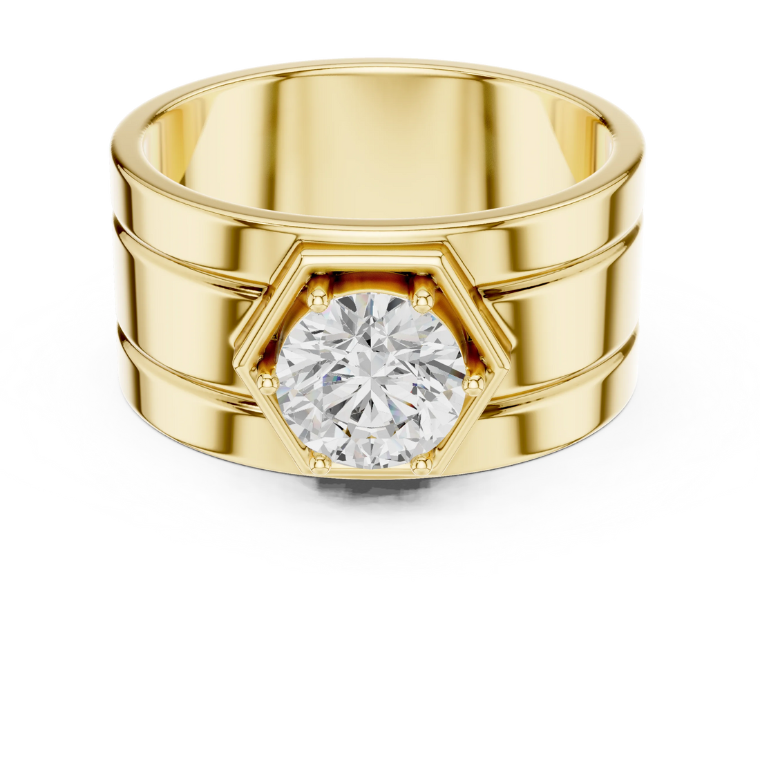 Round Lab Grown Diamond Hexagon Signet Engagement Ring