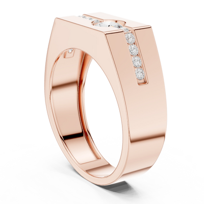 Men's round lab grown diamond signet ring in rose gold