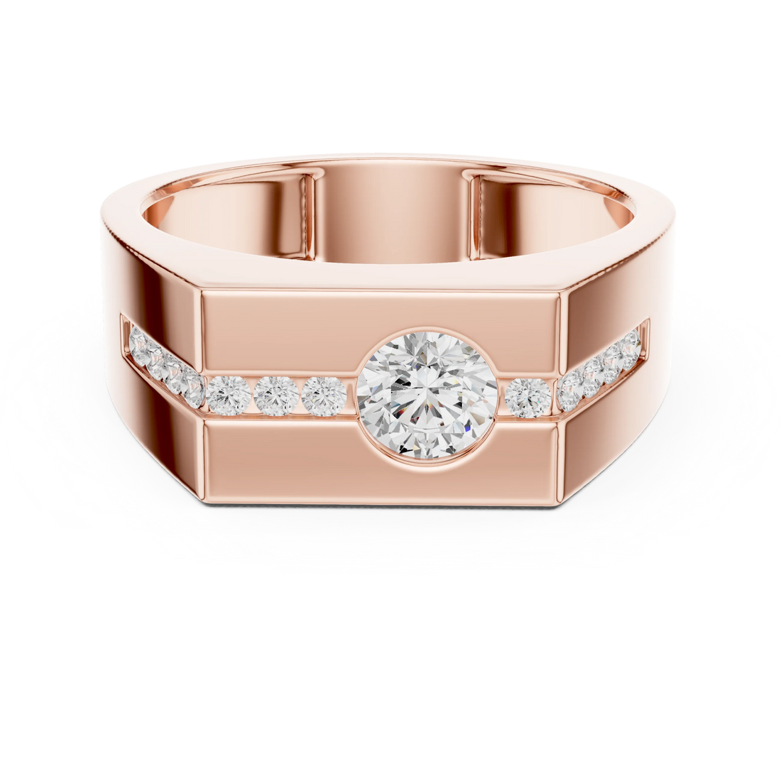 Round Diamond Modern Signet Ring