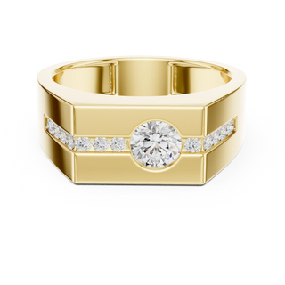 Men's round lab grown diamond signet ring in yellow gold