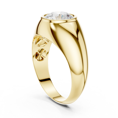 round diamond bezel signet ring in yellow gold