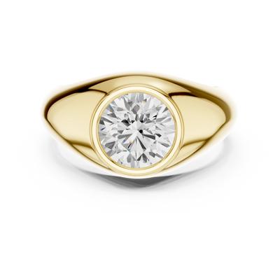 round diamond bezel signet ring in yellow gold