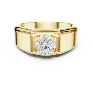 round diamond signet ring in yellow gold