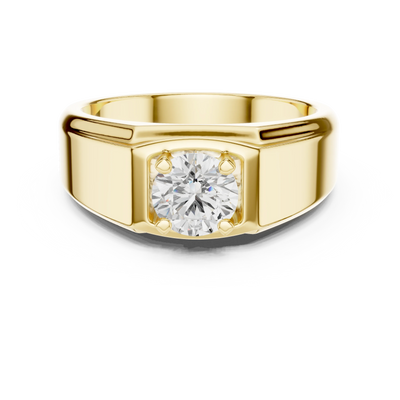 round diamond signet ring in yellow gold